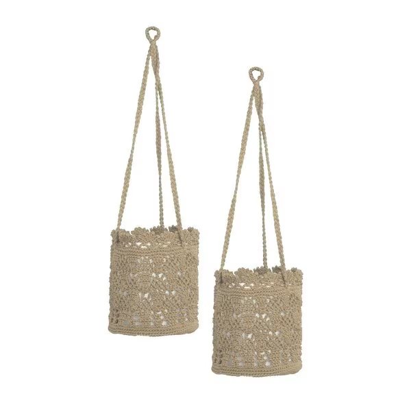 8 x 8 x 8 in. Mod Crochet Hanging Baskets, Tan - Set of 2, Heritage Lace, Mfr#: MC-1080TN-S